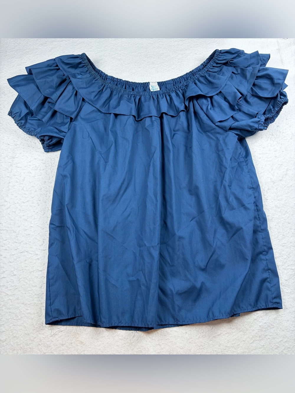 VTG Malco Modes Partners Please Ruffle Peasant Blouse Blue Size L